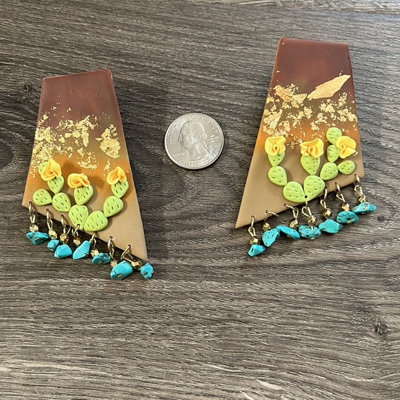Custom Handmade Clay Cactus Earrings with Beads - Picture 2 of 2